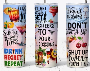 Cheers To Pour Decisions Cocktail Alcohol Tumbler Designs, 20oz Skinny Tumbler Wrap, Alcohol Tumbler Wrap - PNG Digital Download