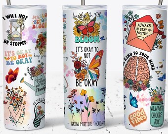 Mental Health Tumbler Wrap, 20oz Skinny Tumbler Sublimation Designs Tumbler PNG File Digital Download, MHM Gift, Mental Health Matters