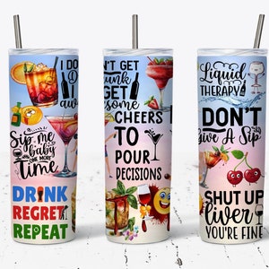 Cheers To Pour Decisions Cocktail alcool Tumbler Designs, 20 oz Skinny Tumbler Wrap, emballage de verre d'alcool - Téléchargement numérique PNG