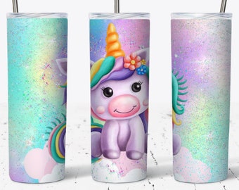 Baby Unicorn Tumbler Template Png, Rainbow Tumbler Design, 20 oz Skinny Tumbler Wrap, Rainbow Unicorn Tumbler Wrap, Kids Tumbler