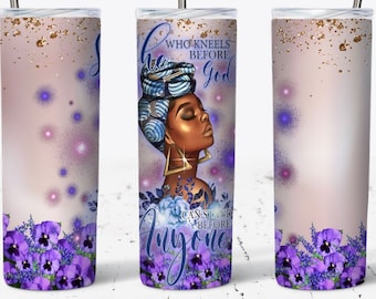 Sie, die vor Gott kniet Sublimation Design Wraps, 20 oz Skinny Tumbler PNG Download DIGITAL, schwarze Frau Tumbler Wrap, religiöse Tumbler