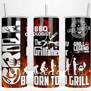 The Grillfather Tumbler Wrap, 20oz Skinny Tumbler Sublimation Designs, BBQ Tumbler Wrap,  PNG File Digital Download, Funny BBQ Quote Png