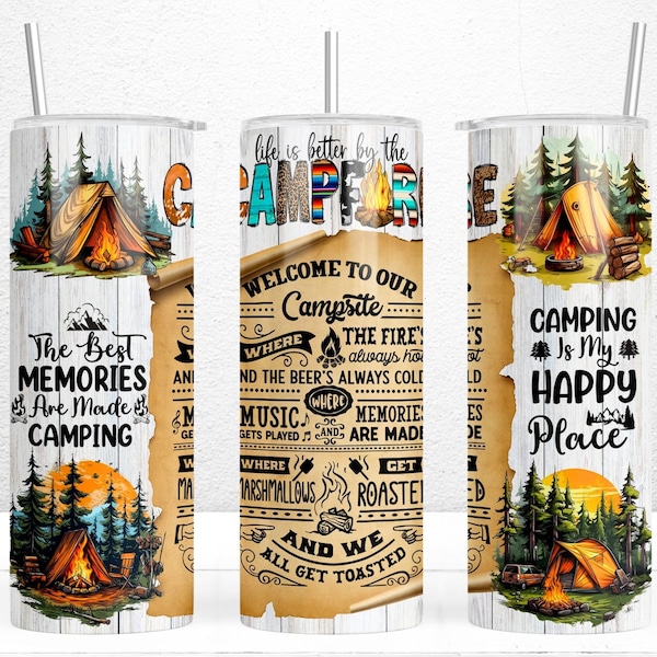 Het leven is beter door het kampvuur Tumbler sublimatie ontwerp, 20oz magere Tumbler sublimatie, Camping Tumbler Wrap, PNG-bestand digitale download