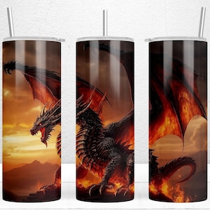 Majestic Red Dragon 20oz Skinny Tumbler, Dragon Tumbler Wrap, Fantasy Red Dragon Tumbler Wrap, Fantasy Fire Dragon, PNG Digital Download