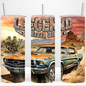 Legend Never Die - Retro Ford Mustang Tumbler Wrap, 20 oz Skinny Tumbler Sublimation Straight / Wrap Design, PNG Files Digital Download ONLY