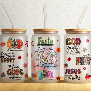 Christian Bible Verse Affirmations 16 oz Libbey Glass Can Tumbler Design, Religious Glass Can Wrap, Christian  Glass Can Wrap, Bible Verse
