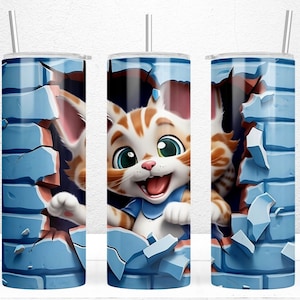 3D Funny Cat Tumbler Wrap, Cat Tumbler Design, 20 oz Skinny Tumbler Wrap, Kitten Tumbler Wrap, Kids Tumbler Wrap, Download digitale PNG