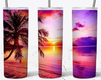 20 oz Skinny Tumbler Sublimation Design Template Beach Sunset Tumbler Design Straight & Tapered Digital Download PNG, Tumbler Wrap