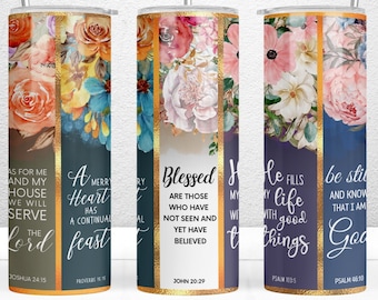 Floral Bible Verse Affirmations Sublimation Design, 20oz Skinny Tumbler Sublimation Design, Christian Tumbler Wrap, Bible Verse Tumbler PNG