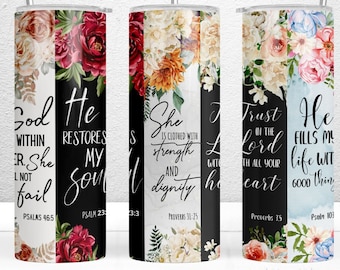 Floral Bible Verse Affirmations Sublimation Design, 20oz Skinny Tumbler Sublimation Design, Christian Tumbler Wrap, Bible Verse Tumbler PNG