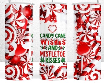 Candy Cane Wishes Christmas Tumbler Wrap, 20oz Skinny Tumbler , Candy Cane Tumbler Png File Instant Download Sublimation, Xmas tumbler png