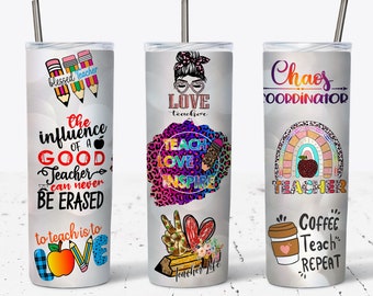20 oz Skinny Tumbler Rainbow Glitter Teacher Tumbler, Teach Love Inspire Sublimation Design, Crayon Tumbler PNG Teacher Life Tumbler Wrap