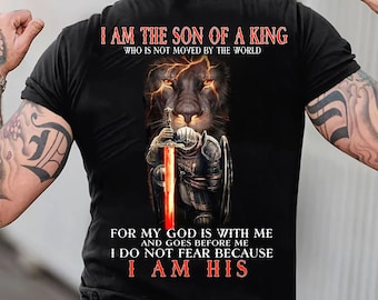 Je suis le fils d'un roi PNG sublimation design, lion de judée, cadeau chrétien, un guerrier du christ Jésus chemise t-shirt graphique chrétien