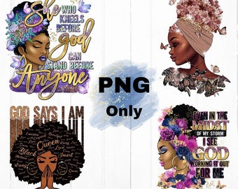 Black Women PNG, 4 Png Files, Afro Queen PNG, Melanin Girl, Black Queen png, PNG Sublimation, Digital File Sublimation, Afro American Girl