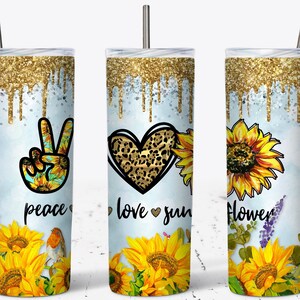Sunflower Gold Glitter 20 Oz Skinny Tumbler Sublimation Design Template Tapered Straight Warped Digital Download PNG Wrap