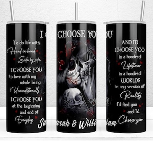 Goth Skull Couple Tumbler Template Add Your Names, 20oz Skinny Tumbler Sublimation Wrap, Dead Lovers Skull Design, PNG File Digital Download