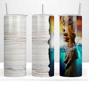 The Hand Of God 20oz Skinny Tumbler Add You Own Text, Jesus Tumbler Wrap, Religious Tumbler Wrap, Jesus Saving Peter, PNG Digital Download