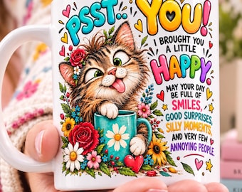 Funny Cat Mug Wrap PNG, 11oz & 15oz Cat Lover Mug, Positive Quote Mug Sublimation, Cute Kitten Coffee Cup Digital Download