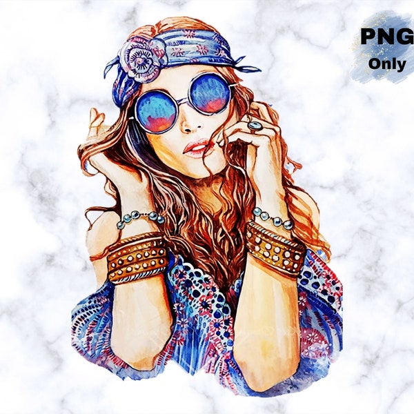 Hippiemeisje PNG| Sublimatieontwerpen|Retro PNG | Hippie-png| Boho-ontwerp| Retro-hippie PNG| Hippie T-shirtontwerp| Directe download