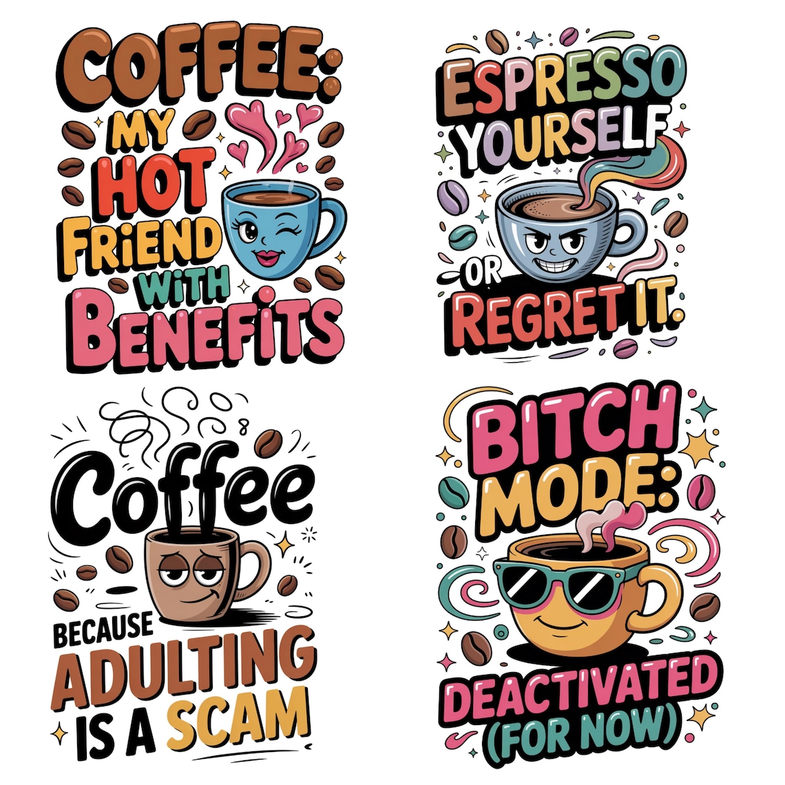 Kaffe Text 12 Funny Coffee Quotes PNG Bundle, Funny Coffee Quotes, Funny Coffee ...
