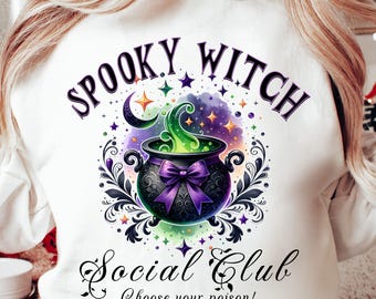 Spooky Witch Social Club Png, Halloween Design png, Witchy Vibes Png, Gothic Png, Halloween Coquette Bow, Soft Girl Png, Spooky Girl Png