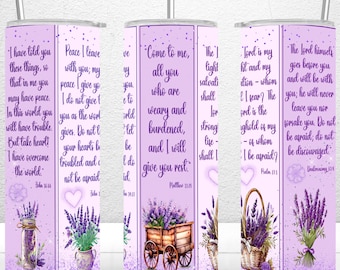 Lavanda Bibbia Versetto Affermazioni Tumbler Wrap, 20oz Tumbler Skinny Sublimation Design, Christian Tumbler Wrap, Bible Verse Tumbler PNG File
