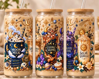 Celestial Glass Can Wrap PNG, 16oz Libbey Sun Moon Stars Sublimation Design, Cosmic Coffee Cup Wrap, Celestial PNG Digital Download