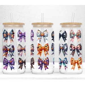 Halloween Coquette Bow Png Glass Can Wrap, 16oz Libbey Glass Can Sublimation Design, Halloween Can Wrap, Halloween Bow PNG Digital Download