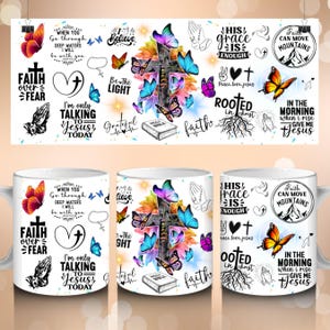 Plantilla de taza con afirmaciones de fe de 11 oz y 15 oz, envoltura para taza cristiana, envoltura para taza religiosa, taza de fe, taza con versículo bíblico (archivos PNG)