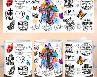 Faith Affirmations 11oz & 15oz Mug Template, Christian Mug Wrap, Religious Mug Wrap, Faith Mug, Bible Verse Mug PNG Digital Files Download