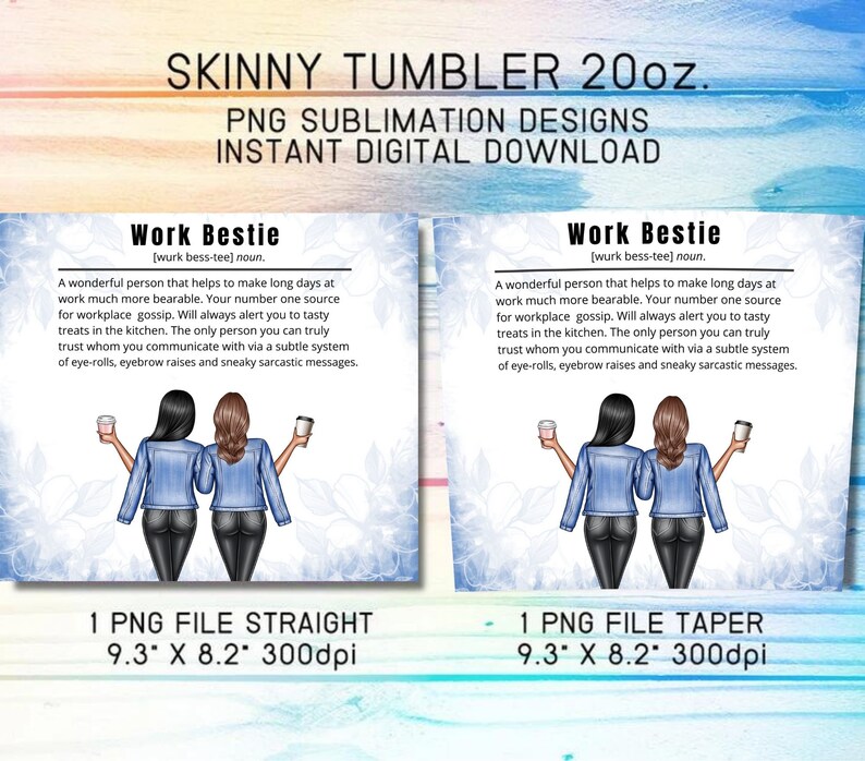 Work Bestie Definition Sublimation Design Wraps for 20 oz. Skinny Tumbler - PNG Download DIGITAL ONLY, Funny Coworker Gift, Best Work Friend image 2