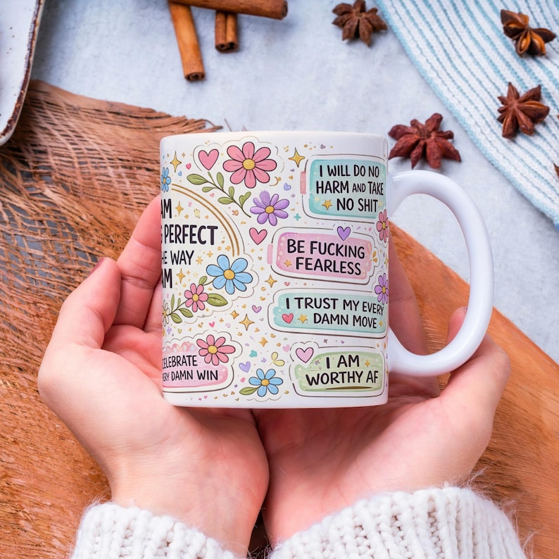 Svärmuggswrap, 11oz och 15oz muggmall, motiverande mugg, svordomugg, bad bitch-mugg PNG, mental hälsa-mugg PNG-filer digital nedladdning bild 7