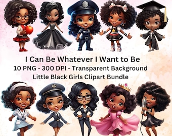 10 PNG Little Black Girls Bundle, Little Black Girl PNG Clipart Bundle, Black Kids png, Afro Girl Clipart , PNG Digital Download