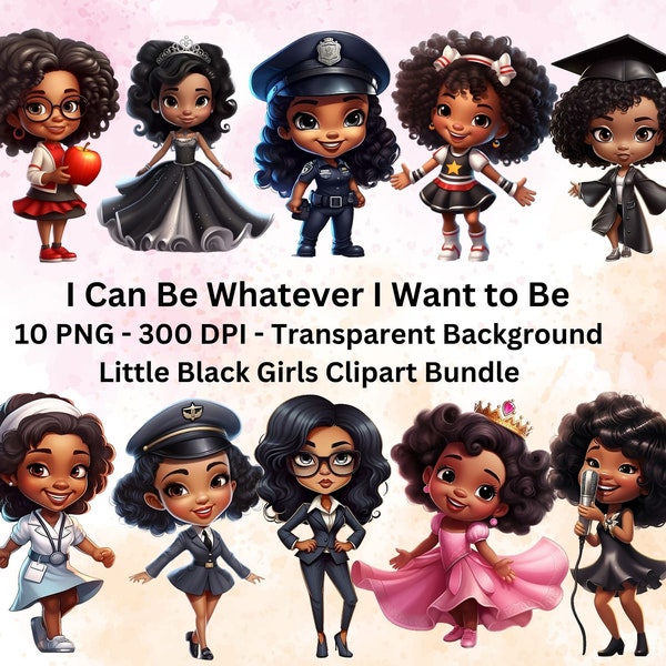 10 PNG Little Black Girls Bundle, Little Black Girl PNG Clipart Bundle, Black Kids png, Afro Girl Clipart , PNG Digital Download