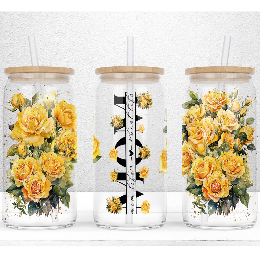 Mom Life Flower 16oz Libbey Glass Wrap Png - Mama Flower Glass Cup ...