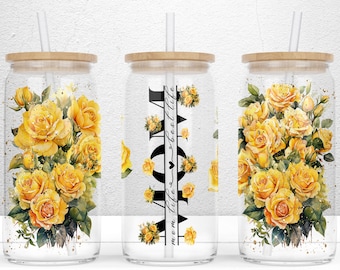 Mom Life Flower 16oz Libbey Glass Wrap Png - Mama Flower Glass Cup - Best Mom Ever Tumbler Sublimation Design, Mother's Day Digital Download