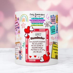 Daily Reminders Mug Wrap, 11oz & 15oz Mug Template, Motivational Mug, Daily Affirmations Mug, Mental Health Mug PNG Files Digital Download