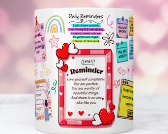 Daily Reminders Mug Wrap, 11oz & 15oz Mug Template, Motivational Mug, Daily Affirmations Mug, Mental Health Mug PNG Files Digital Download