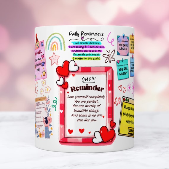 Daily Reminders Mug Wrap, 11oz & 15oz Mug Template, Motivational Mug, Daily Affirmations Mug, Mental Health Mug PNG Files Digital Download