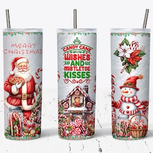 Candy Cane Wishes and Mistletoe Kisses 20oz Skinny Tumbler, Christmas Tumbler Wrap, Candy Cane Tumbler Wrap, PNG Files Digital Download