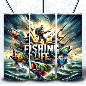 Fisherman Tumbler Wrap, 20oz Skinny Tumbler Design, Fishing Tumbler Wrap, Fishing Life Png, Bass Fishing PNG Files Digital Download