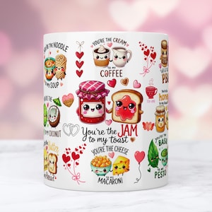 Kawaii Funny Food Pun Mug Wrap PNG, 11oz & 15oz Funny Coffee Mug Wrap Sublimation, Couples Valentine Mug Design, You’re the Jam to My Toast