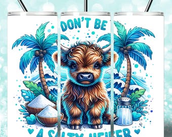 Salty Heifer 20oz Skinny Tumbler Sublimation Design, Funny Highland Cow Tumbler Wrap, Beach Cow Png, Funny Tumbler PNG File Digital Download