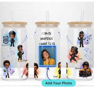 Little Black Boy Inspiration Add Your Photo, 16oz Libbey Glass Can Sublimation Design, Black Boy Tumbler Wrap, PNG File Digital Download
