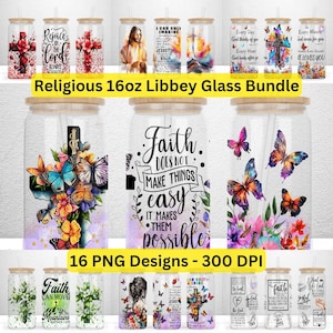 Religious 16oz Libbey Glass Bundle Wrap, Christian Glass Bundle Wrap, Bible Verse Bundle Glass Can, 16oz Faith Bundle PNG Digital Files
