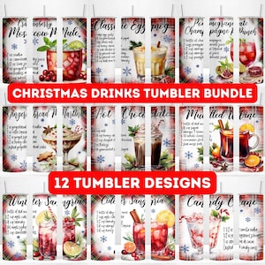 12 Christmas Drinks Tumber Bundle Wrap, 20oz Skinny Tumbler, Christmas Bundle PNG, Christmas Tumbler Wrap