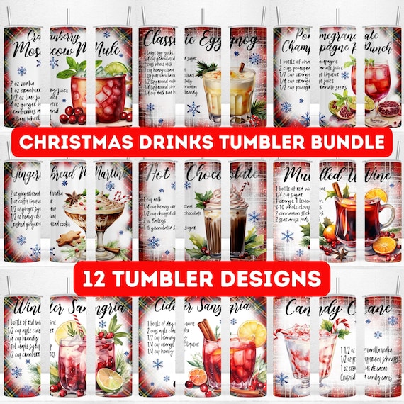 12 Christmas Drinks Tumber Bundle Wrap, 20oz Skinny Tumbler, Christmas Bundle PNG,  Christmas Tumbler Wrap, PNG Files Instant Download