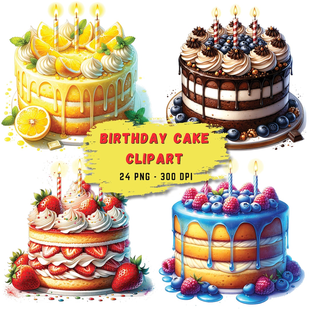 24 Birthday Cake Clipart Bundle PNG Sublimation Files, Birthday Cake ...