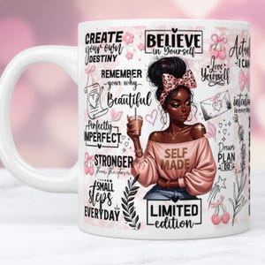 Self Made Black Woman Mug Wrap, 11oz & 15oz Mug Template, Black Girl Coffee Mug, Black Girl Mug Wrap, Good Morning Coffee Mug Wrap PNG Files