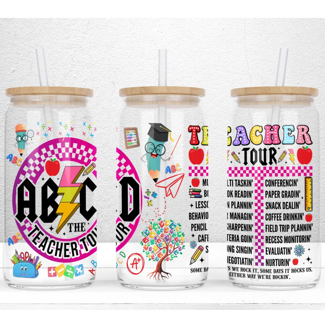 ABCD Teacher Tour 16oz Libbey Glass Can Sublimation Design, Teacher ...
